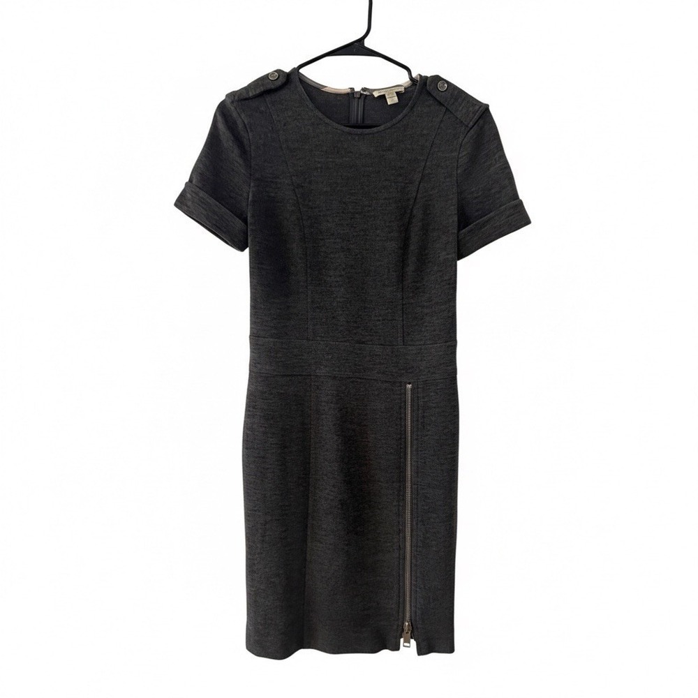 BURBERRY Brit ROSANNE Gray 100% wool short sleeve straight dress zipper detail 6